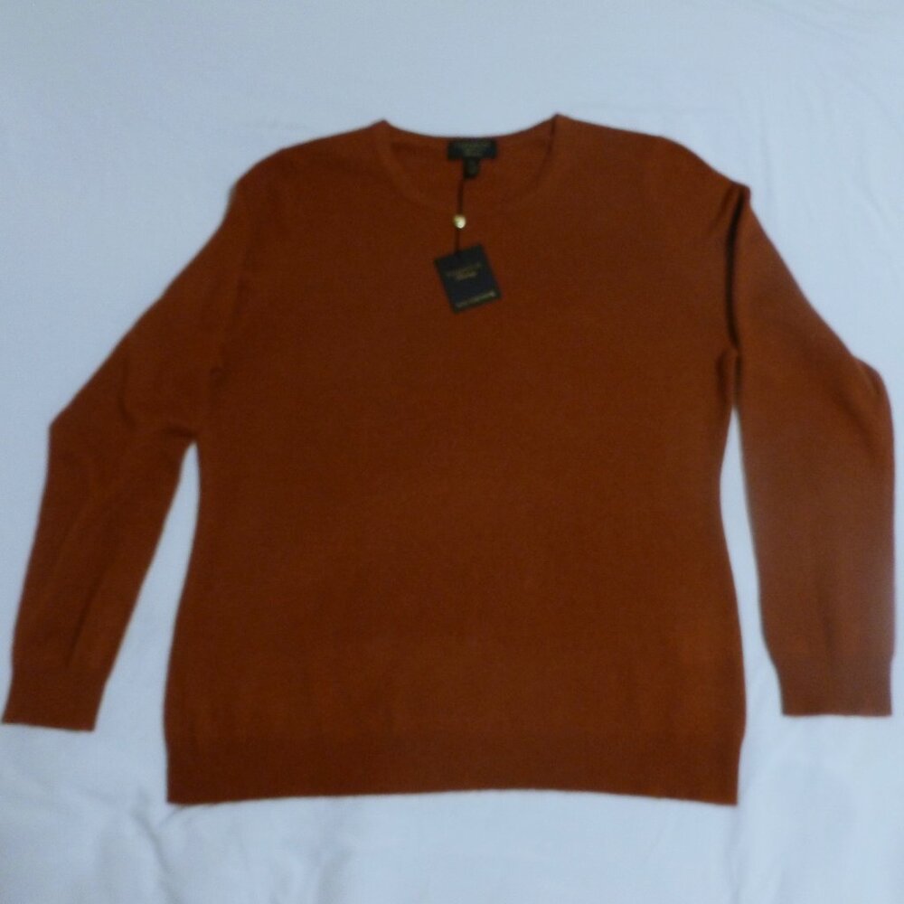 Charter Club Cashmere Long Sleeve Crewneck Sweater XL Bronze Pecan Rust NWT